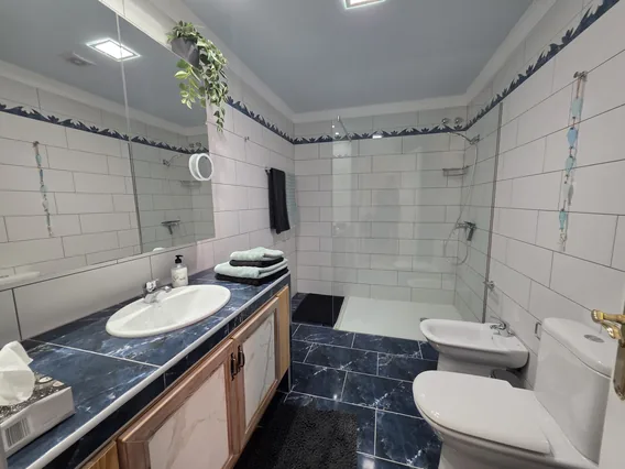Bad mit ebenerdiger Dusche und Bidet in Grande